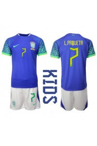 Brasilia Lucas Paqueta #7 Jalkapallovaatteet Lasten Vieraspeliasu MM-kisat 2022 Lyhythihainen (+ Lyhyet housut)